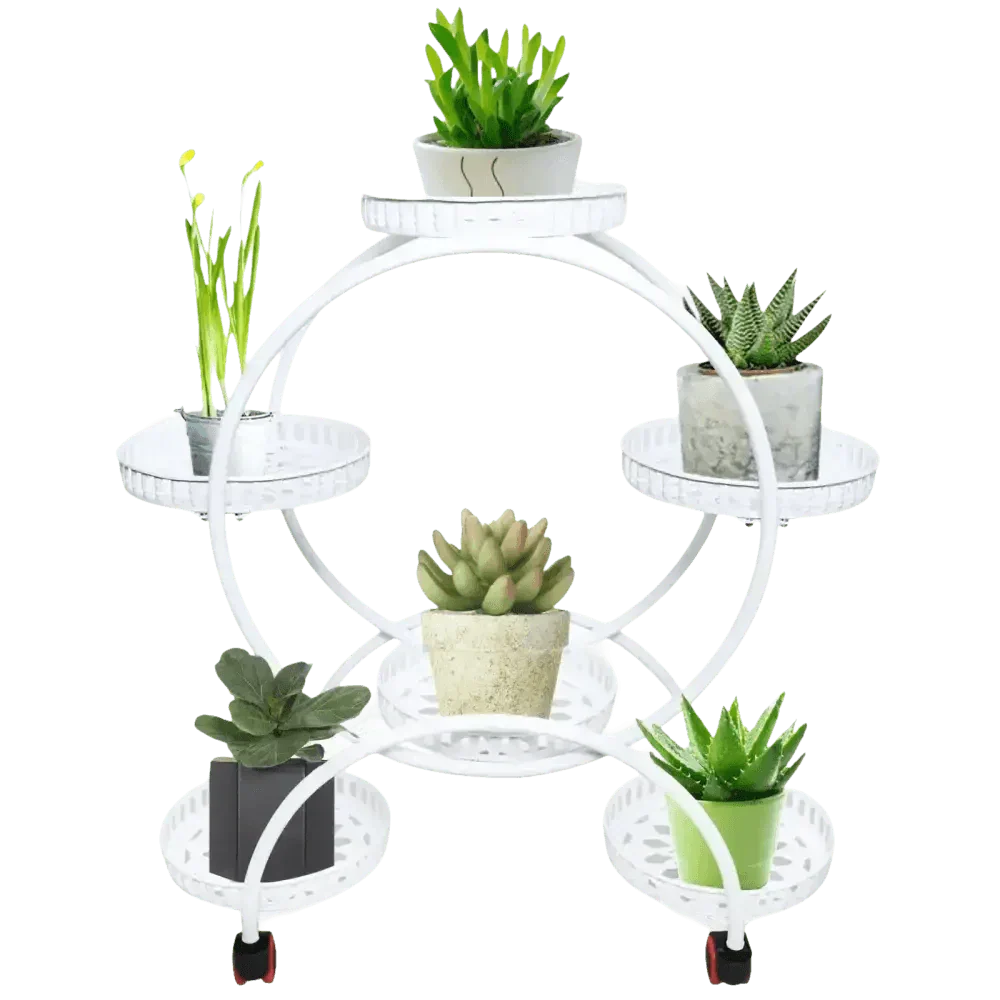 Black Metal Plant Stands Six Pots Circular Design