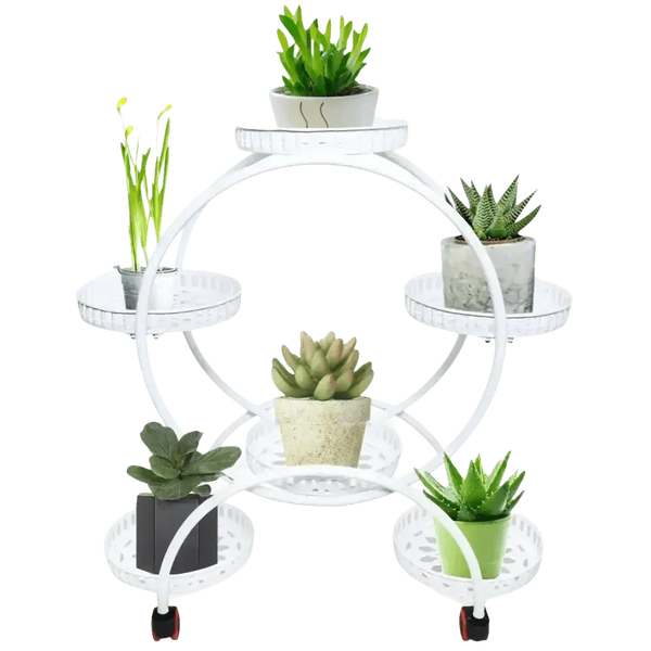 Black Metal Plant Stands Six Pots Circular Design