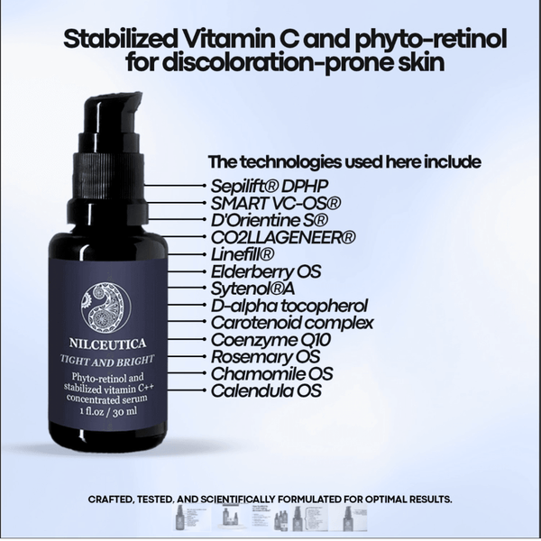 TIGHT AND BRIGHT, an Advanced Gentle Phyto-Retinol and Vitamin C Serum, 12 Innovative Technologies, 55% High-Performance Cosmeceuticals