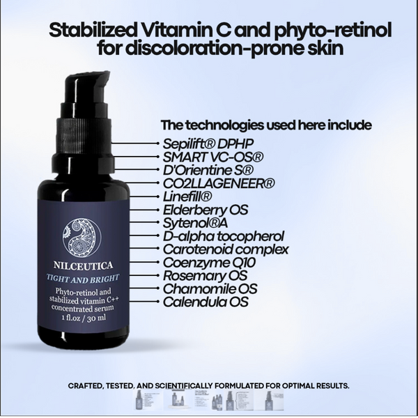 TIGHT AND BRIGHT, an Advanced Gentle Phyto-Retinol and Vitamin C Serum, 12 Innovative Technologies, 55% High-Performance Cosmeceuticals