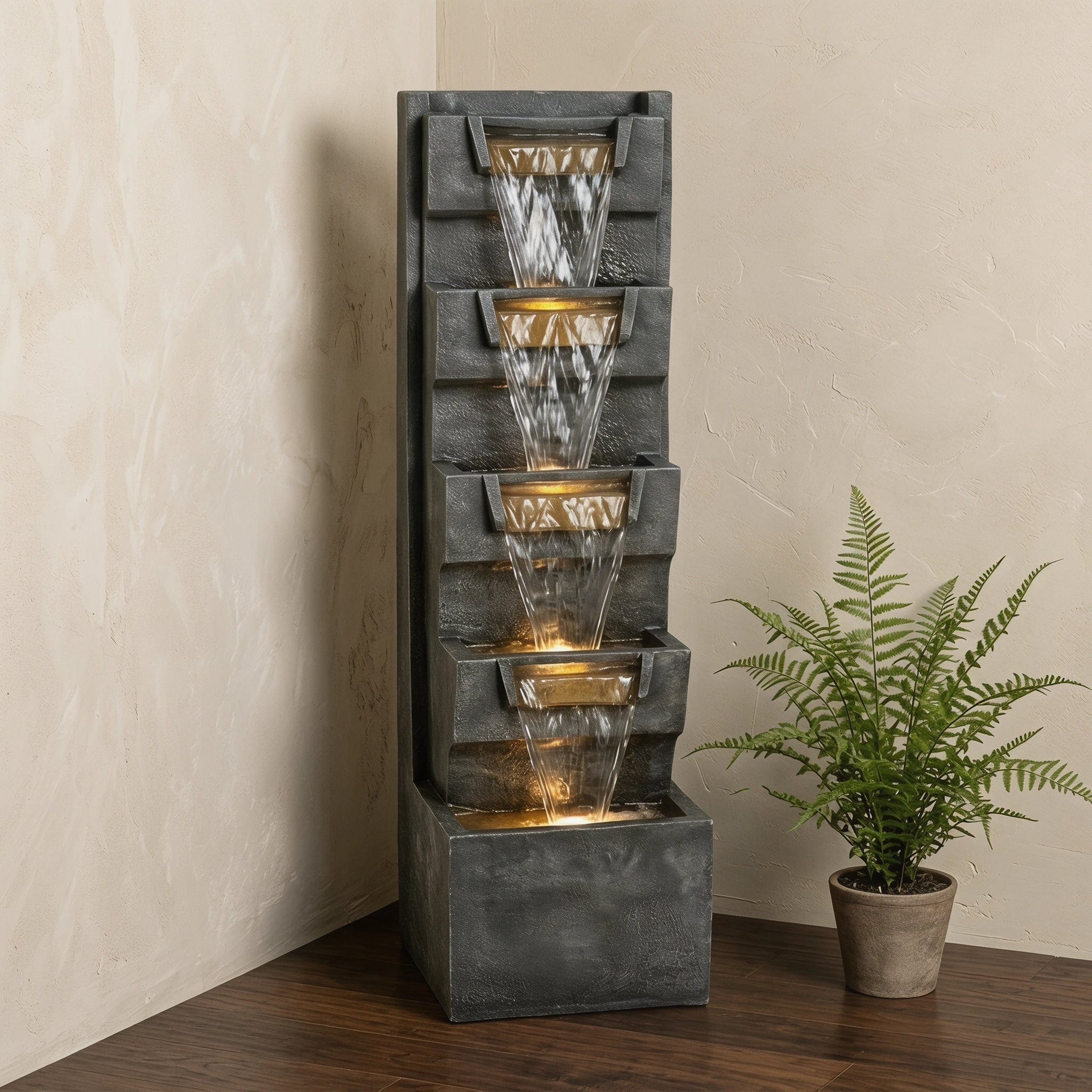 Resin Modern Outdoor Fountain 39 Inch Tilted Chutes