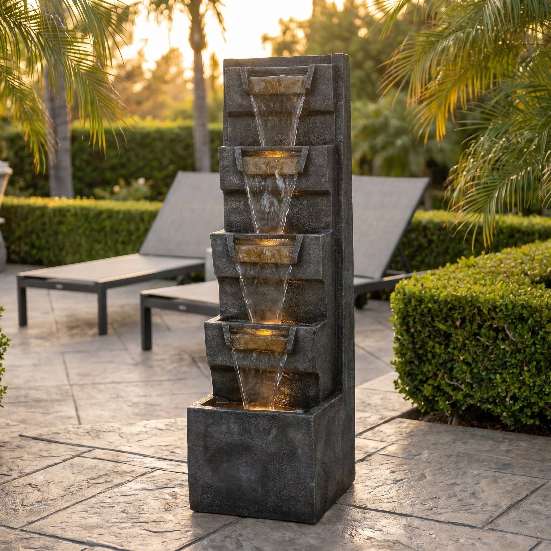 Resin Modern Outdoor Fountain 39 Inch Tilted Chutes