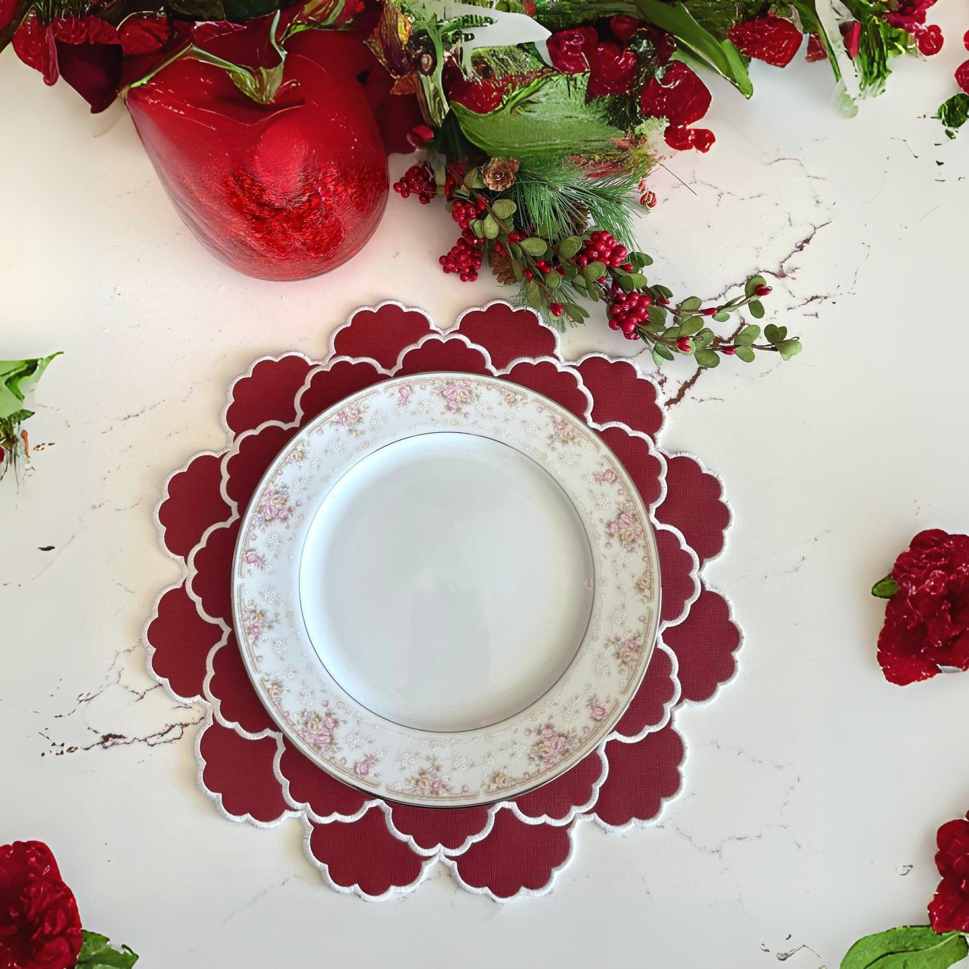 TIMELESS RED SCALLOPED FAUX LEATHER PLACEMAT