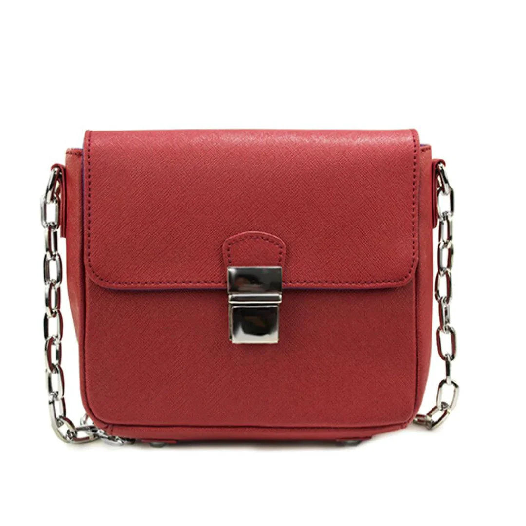 Compact Leather Crossbody Handbag - Cabernet