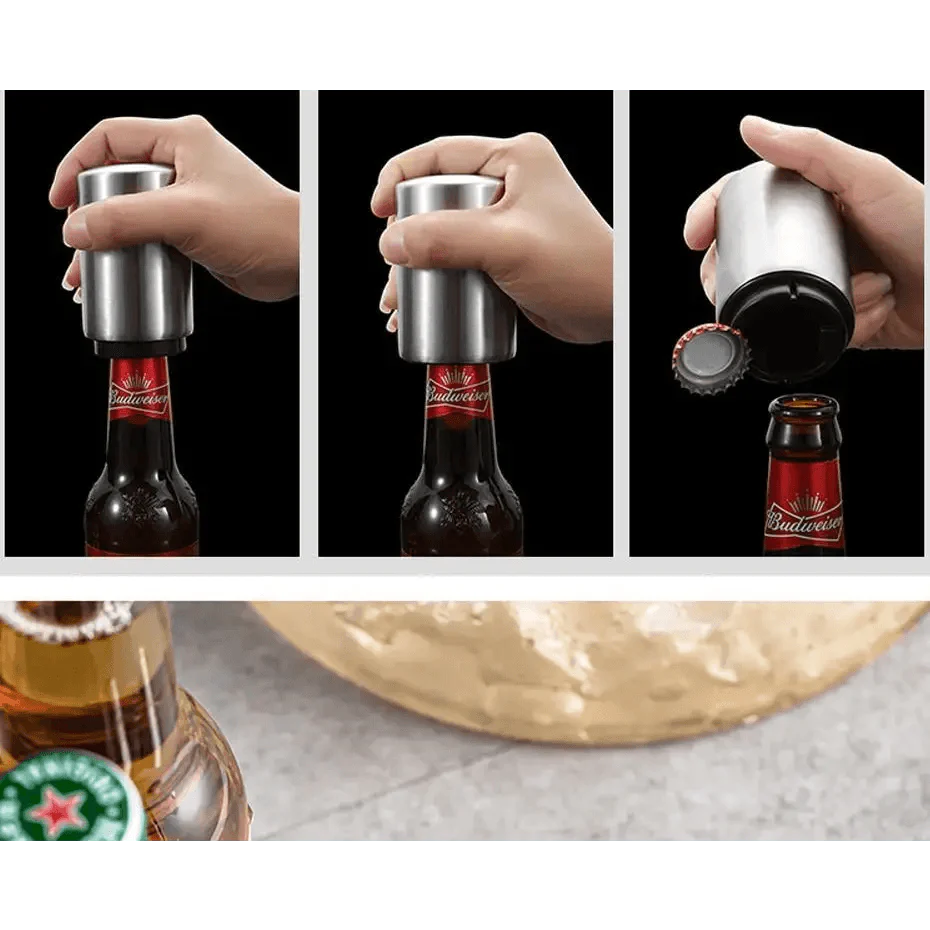 Automatic Beer Bottle Opener Magnet Beer Opener Stainless Steel Push Down Opener Wine Beer Soda Cap Opener Kitchen Accessories
