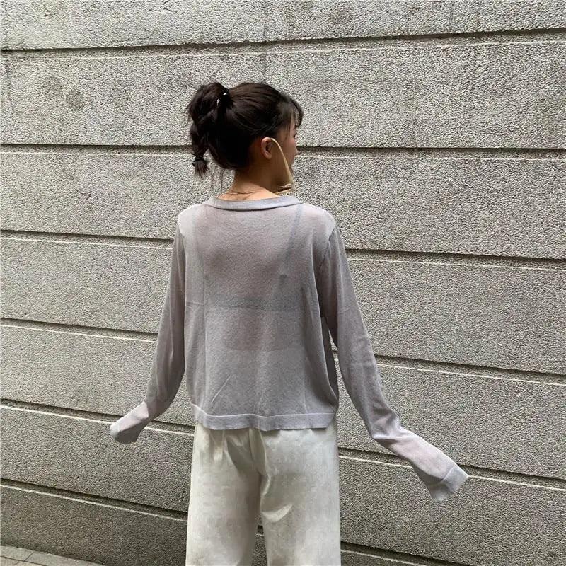 Cardigan For Women Long Sleeve Cardigan Summer Cropped Cardigan Knitted V neck Thin Ice Silk Sweaters Sunscreen Shirt Tops