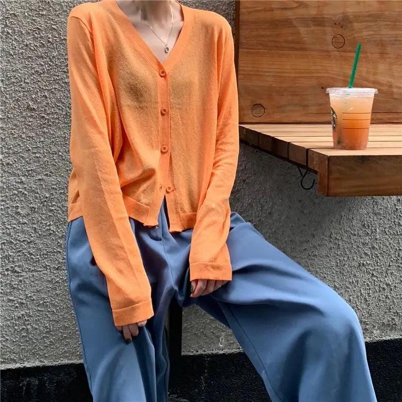 Cardigan For Women Long Sleeve Cardigan Summer Cropped Cardigan Knitted V neck Thin Ice Silk Sweaters Sunscreen Shirt Tops