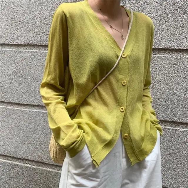 Cardigan For Women Long Sleeve Cardigan Summer Cropped Cardigan Knitted V neck Thin Ice Silk Sweaters Sunscreen Shirt Tops
