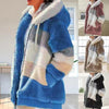 Plus Size Jacket Women Autumn Winter Long Sleeve Color Block Zipper Fluff Hooded Warm Coat Jacket