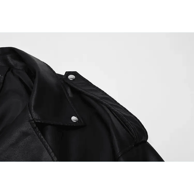 PU Faux Leather Jacket Women Loose Sashes Casual Biker Jackets Outwear Female Tops BF Style Black Leather Jacket Coat