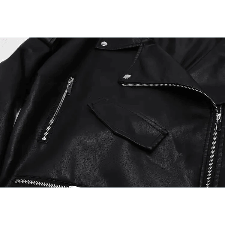 PU Faux Leather Jacket Women Loose Sashes Casual Biker Jackets Outwear Female Tops BF Style Black Leather Jacket Coat