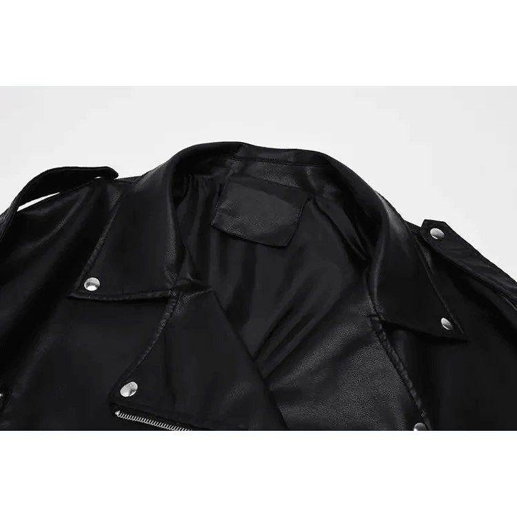 PU Faux Leather Jacket Women Loose Sashes Casual Biker Jackets Outwear Female Tops BF Style Black Leather Jacket Coat