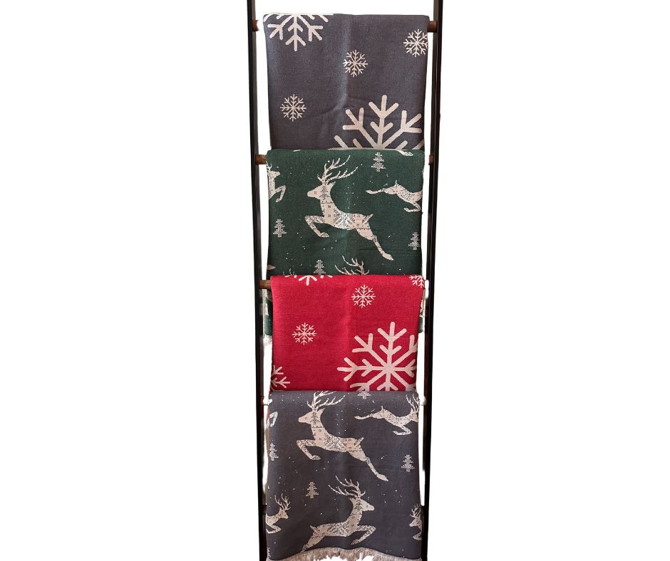 Christmas Reindeer Snowflake Turkish Cotton Throw Blanket 56×72 – Soft Organic Holiday Decor Gift