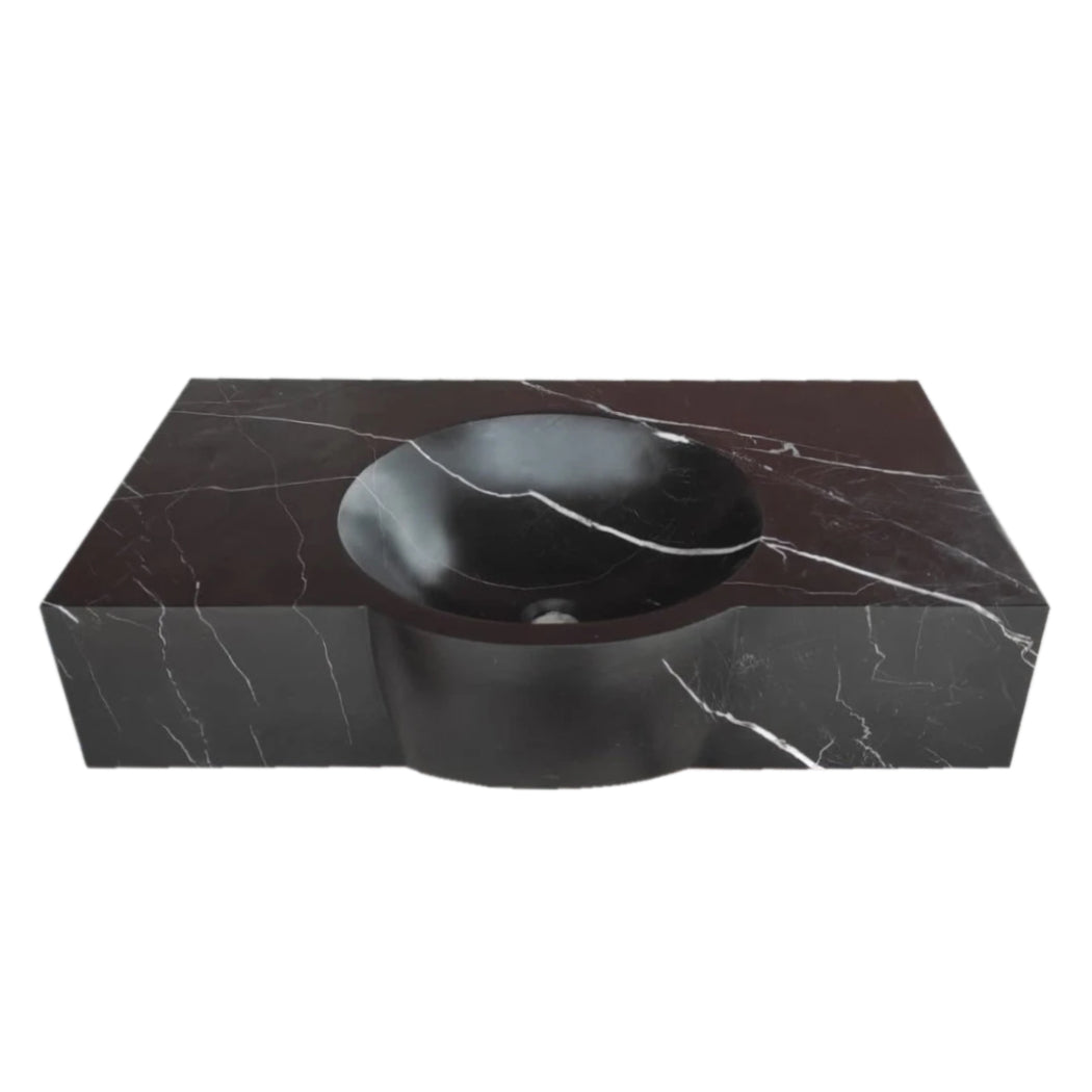 Toros Black Marble Rectangular Wall-mount Bathroom Sink (W)17