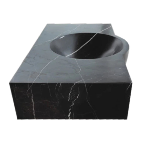 Toros Black Marble Rectangular Wall-mount Bathroom Sink (W)17