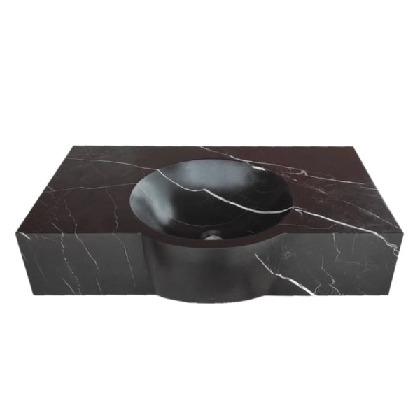 Toros Black Marble Rectangular Wall-mount Bathroom Sink (W)17