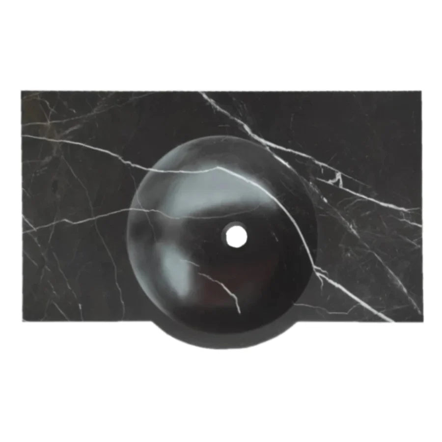Toros Black Marble Rectangular Wall-mount Bathroom Sink (W)17