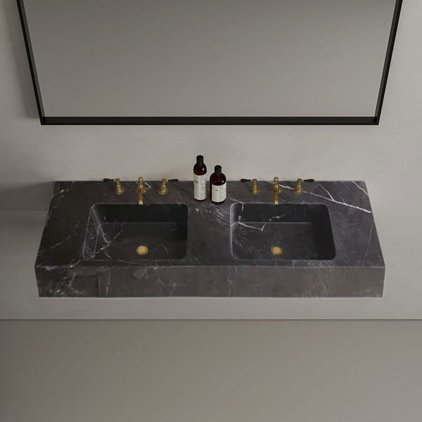 Toros Black Marble Double Sink Wall-mount Bathroom Sink Polished (W)18