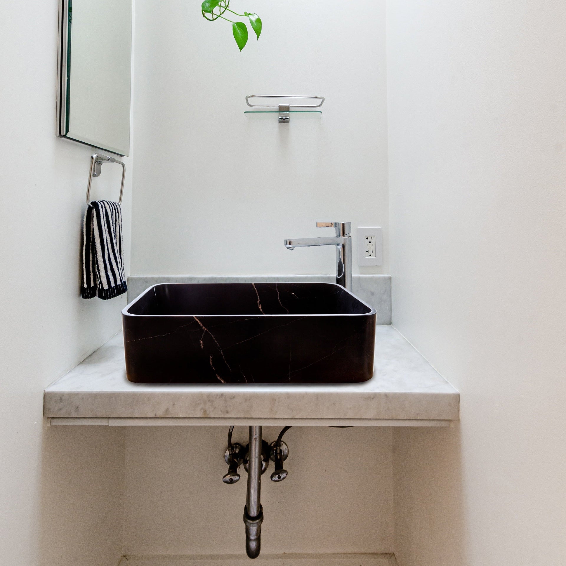 Toros Black Marble Above Vanity Rectangular Bathroom Sink Polished (W)13.5