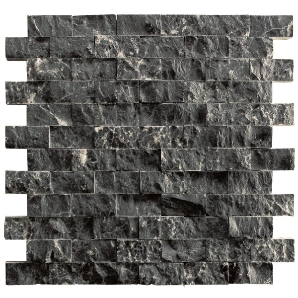 Toros Black Marble Split Face Brick Mosaic Wall Tile - Livfloors Collection