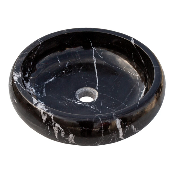 Natural Stone Toros Black Marble Vessel Sink Bowl Polished (D)16