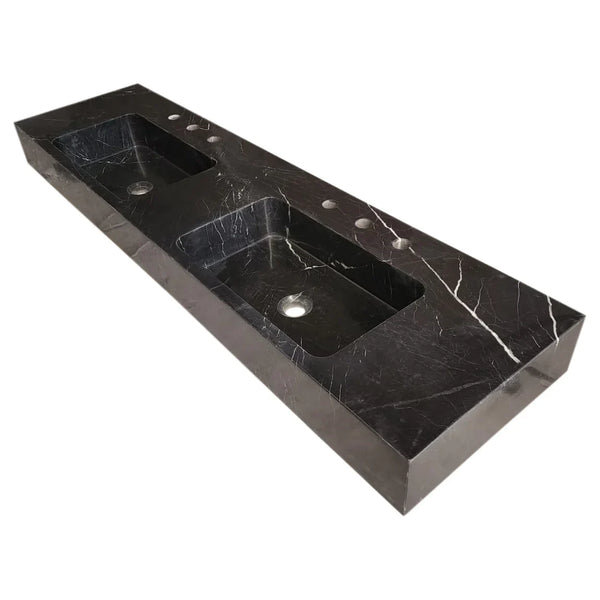 Toros Black Marble Double Sink Wall-mount Bathroom Sink Polished (W)18