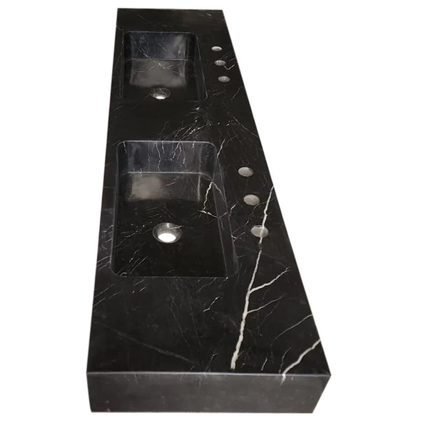 Toros Black Marble Double Sink Wall-mount Bathroom Sink Polished (W)18