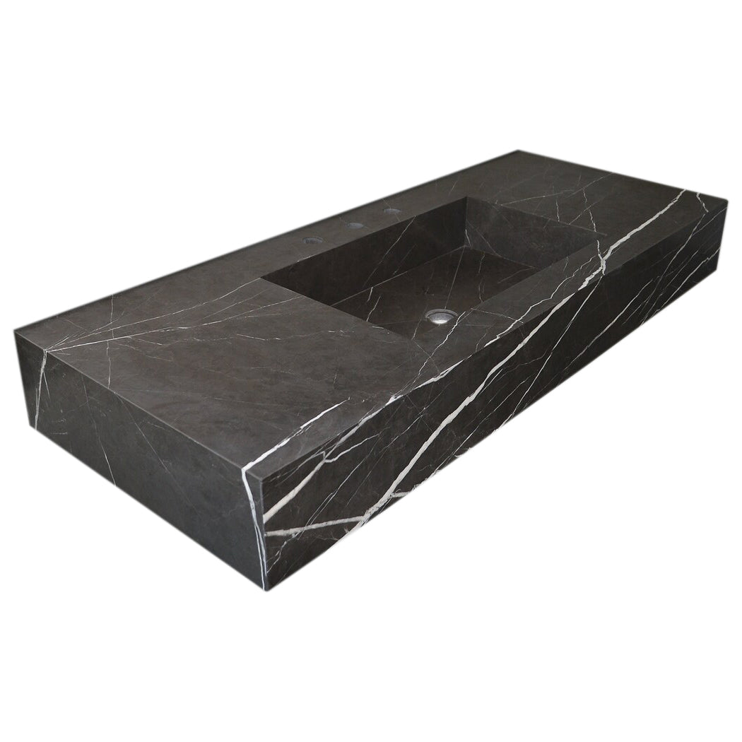 Toros Black Marble Rectangular Wall-mount Bathroom Sink (W)20
