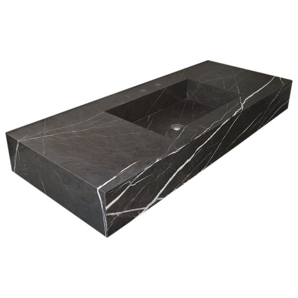 Toros Black Marble Rectangular Wall-mount Bathroom Sink (W)20