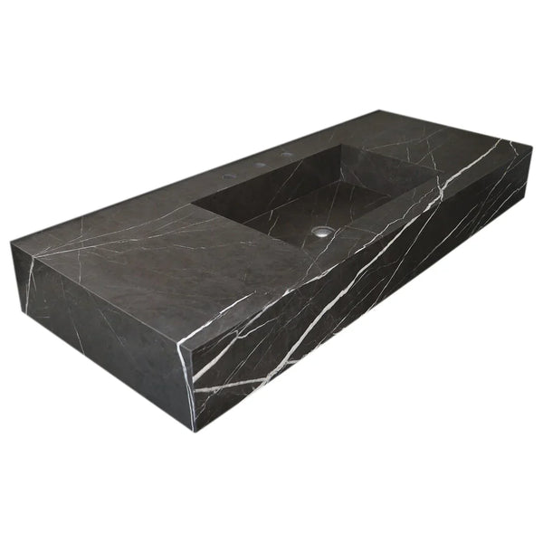 Toros Black Marble Rectangular Wall-mount Bathroom Sink (W)20