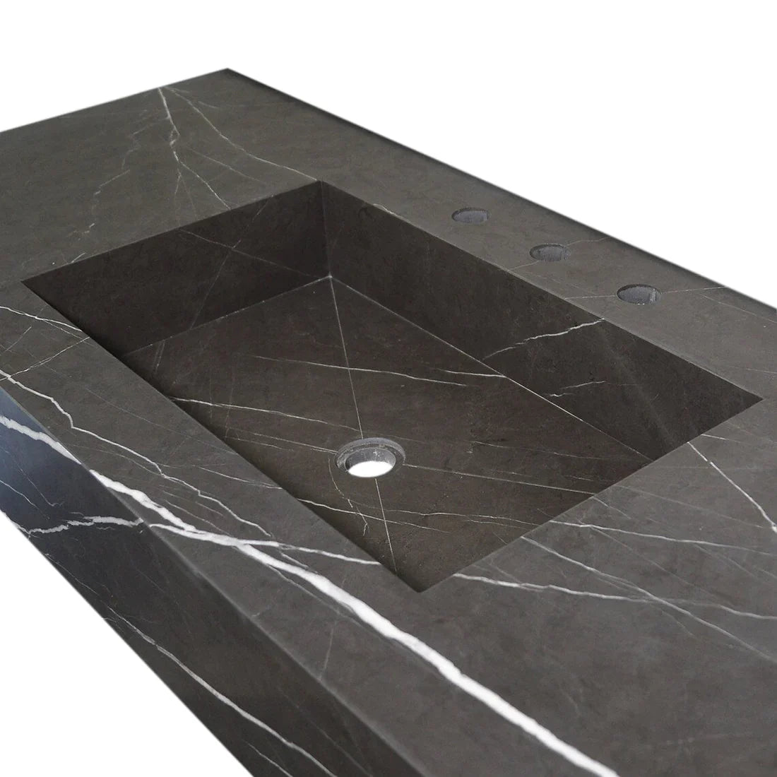Toros Black Marble Rectangular Wall-mount Bathroom Sink (W)20