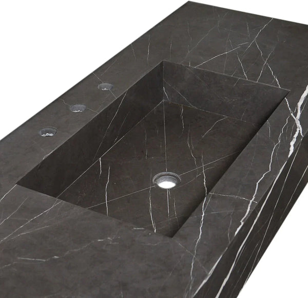 Toros Black Marble Rectangular Wall-mount Bathroom Sink (W)20