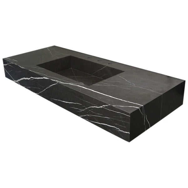 Toros Black Marble Rectangular Wall-mount Bathroom Sink (W)20