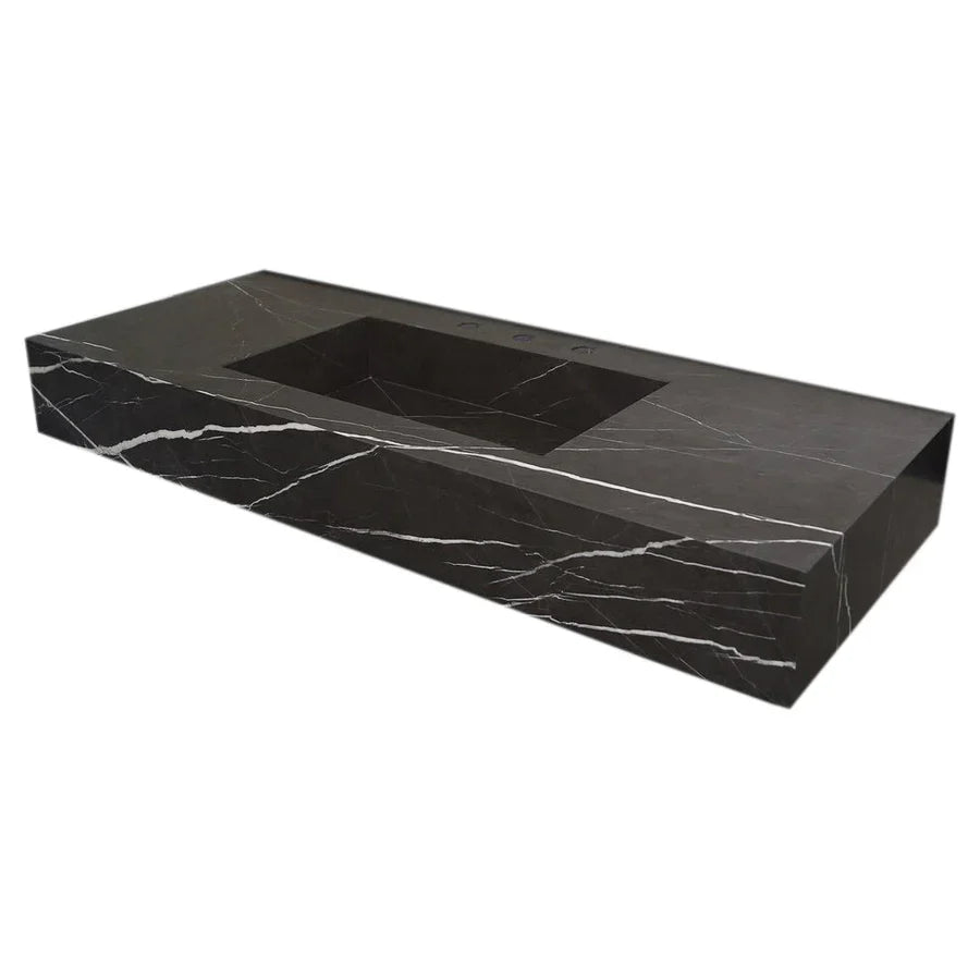 Toros Black Marble Rectangular Wall-mount Bathroom Sink (W)20