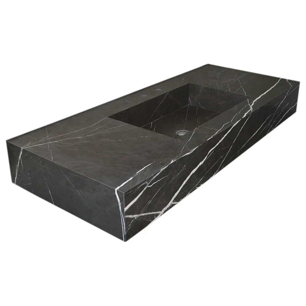 Toros Black Marble Rectangular Wall-mount Bathroom Sink (W)20