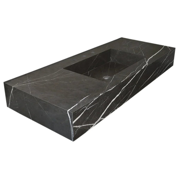 Toros Black Marble Rectangular Wall-mount Bathroom Sink (W)20