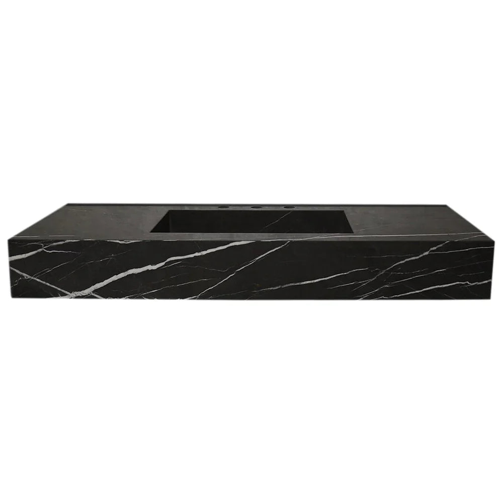 Toros Black Marble Rectangular Wall-mount Bathroom Sink (W)20