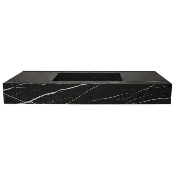 Toros Black Marble Rectangular Wall-mount Bathroom Sink (W)20