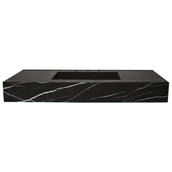 Toros Black Marble Rectangular Wall-mount Bathroom Sink (W)20