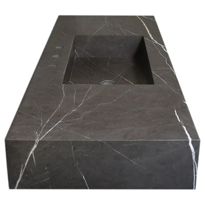 Toros Black Marble Rectangular Wall-mount Bathroom Sink (W)20