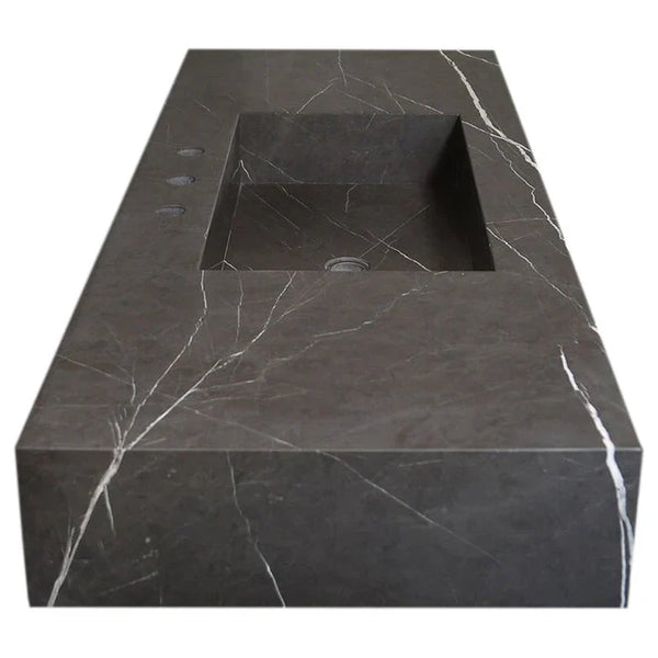 Toros Black Marble Rectangular Wall-mount Bathroom Sink (W)20