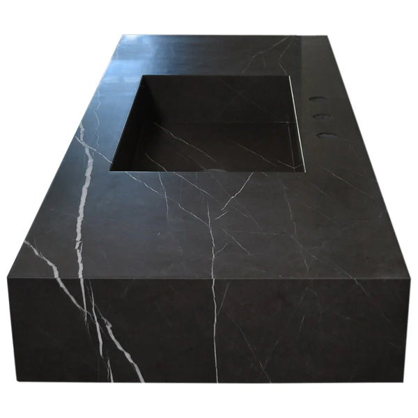 Toros Black Marble Rectangular Wall-mount Bathroom Sink (W)20