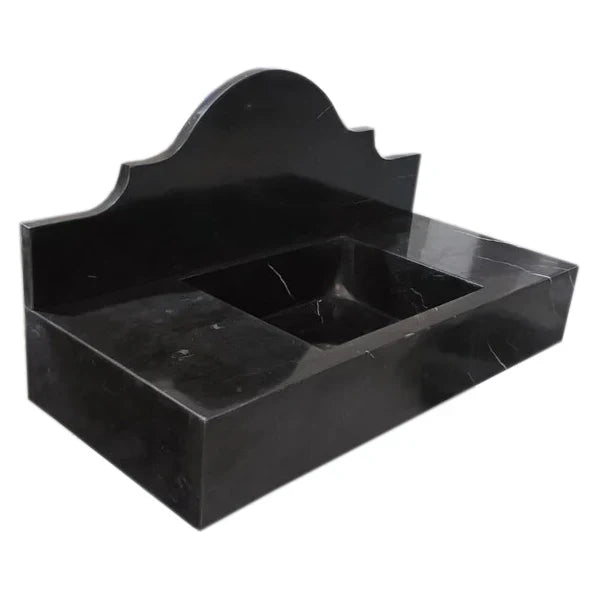 Toros Black Marble Wall-mount Bathroom Sink with Backsplash Polished (W)15