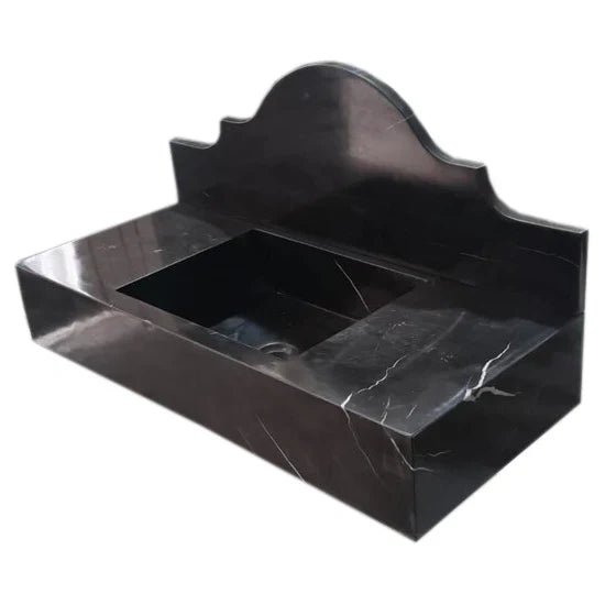 Toros Black Marble Wall-mount Bathroom Sink with Backsplash Polished (W)15
