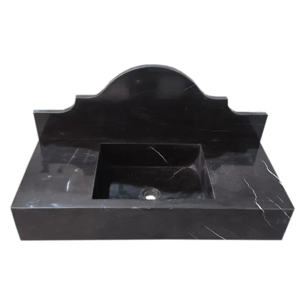 Toros Black Marble Wall-mount Bathroom Sink with Backsplash Polished (W)15