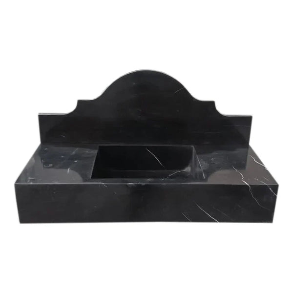 Toros Black Marble Wall-mount Bathroom Sink with Backsplash Polished (W)15