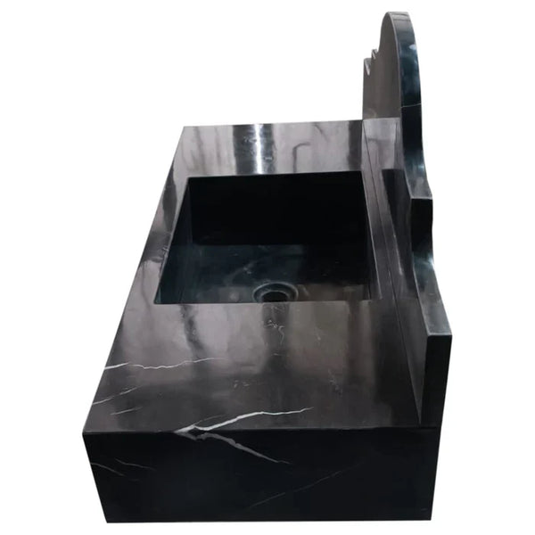 Toros Black Marble Wall-mount Bathroom Sink with Backsplash Polished (W)15