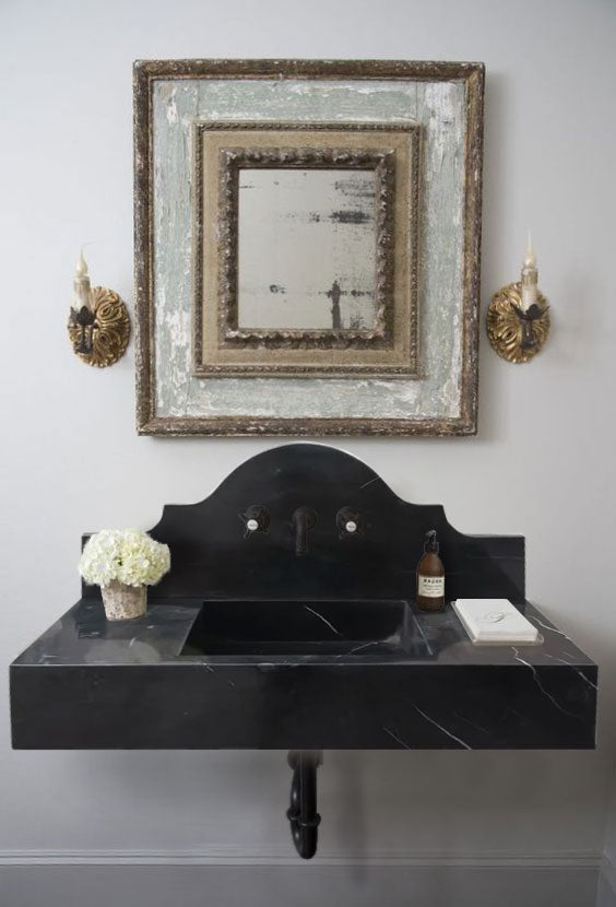 Toros Black Marble Wall-mount Bathroom Sink with Backsplash Polished (W)15