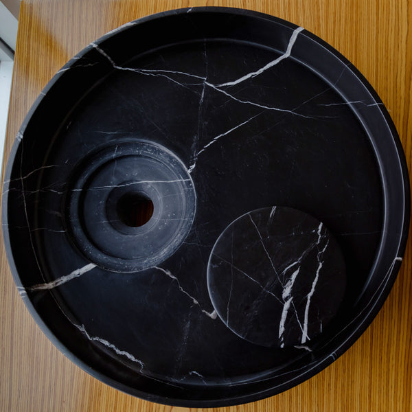Toros Black Natural Stone Marble Artistic Vessel Sink Polished (D)17.5