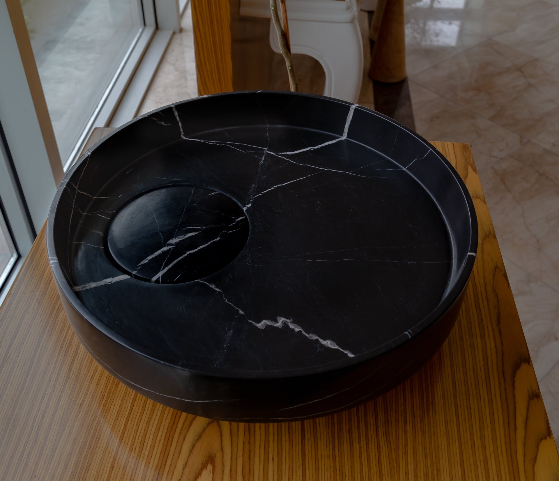 Toros Black Natural Stone Marble Artistic Vessel Sink Polished (D)17.5